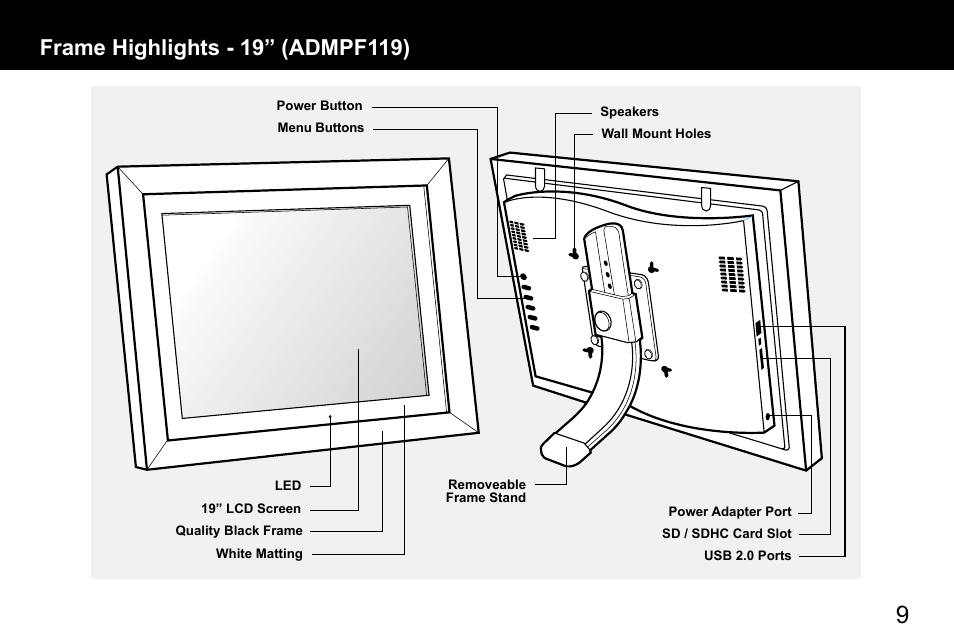 Aluratek ADMPF119 User Manual | Page 9 / 28