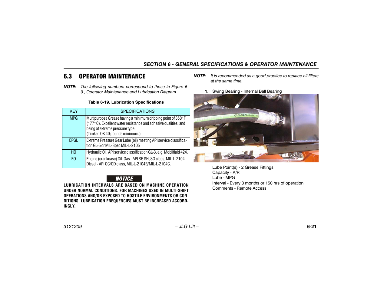 3 operator maintenance, 3 operator maintenance -21, 19 lubrication specifications -21 | JLG 800A_AJ Operator Manual User Manual | Page 129 / 150