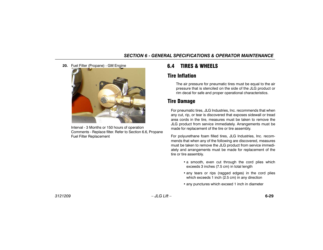 4 tires & wheels, Tire inflation, Tire damage | 4 tires & wheels -29, Tire inflation -29 tire damage -29, 4 tires & wheels tire inflation | JLG 800A_AJ Operator Manual User Manual | Page 137 / 150