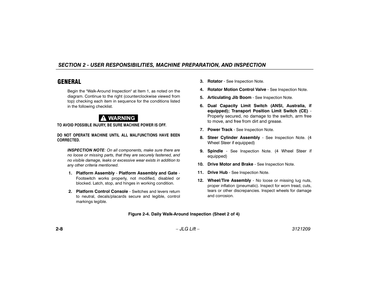 General -8, Daily walk-around inspection (sheet 2 of 4) -8, General | JLG 800A_AJ Operator Manual User Manual | Page 28 / 150