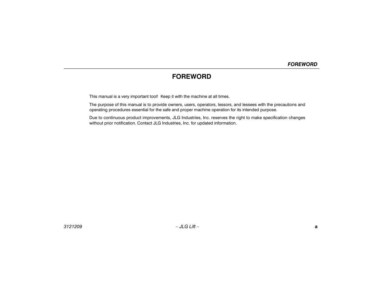 Foreword | JLG 800A_AJ Operator Manual User Manual | Page 3 / 150