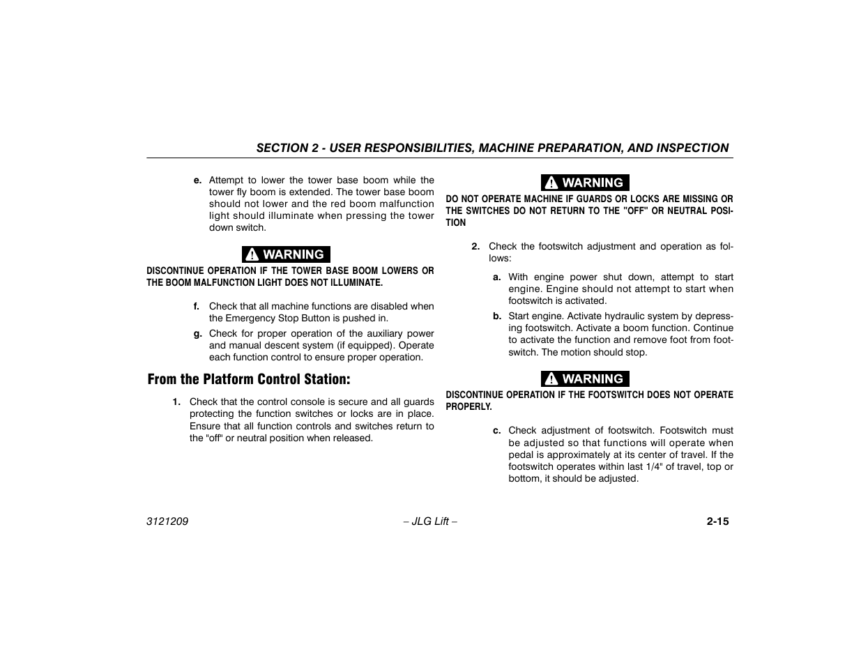 From the platform control station, From the platform control station: -15 | JLG 800A_AJ Operator Manual User Manual | Page 35 / 150