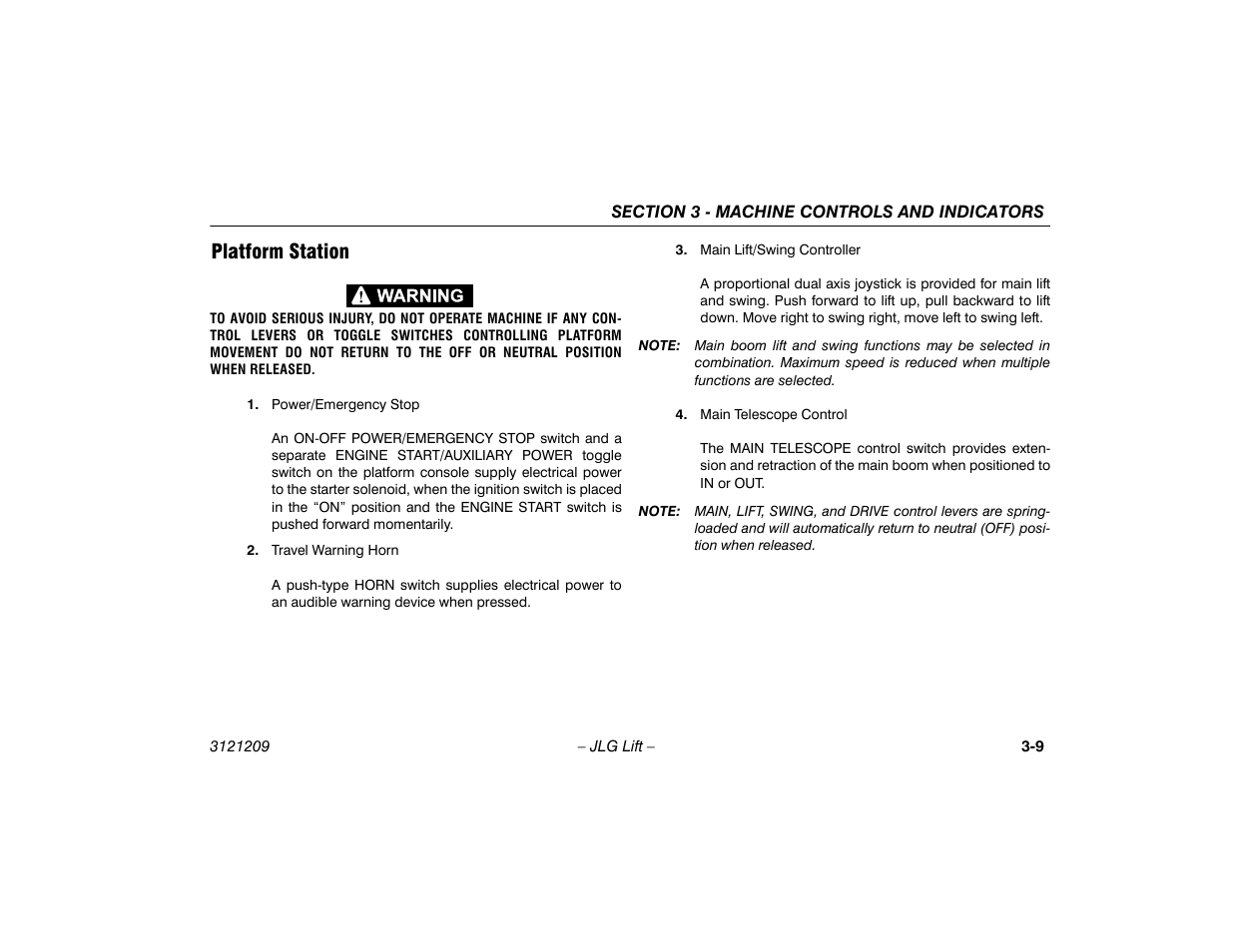 Platform station, Platform station -9 | JLG 800A_AJ Operator Manual User Manual | Page 49 / 150