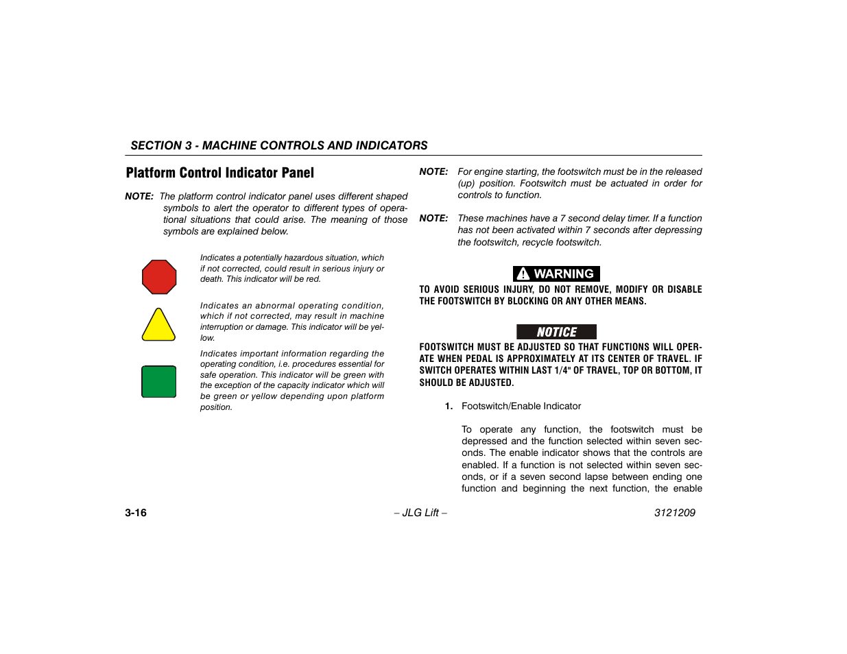 Platform control indicator panel, Platform control indicator panel -16 | JLG 800A_AJ Operator Manual User Manual | Page 56 / 150