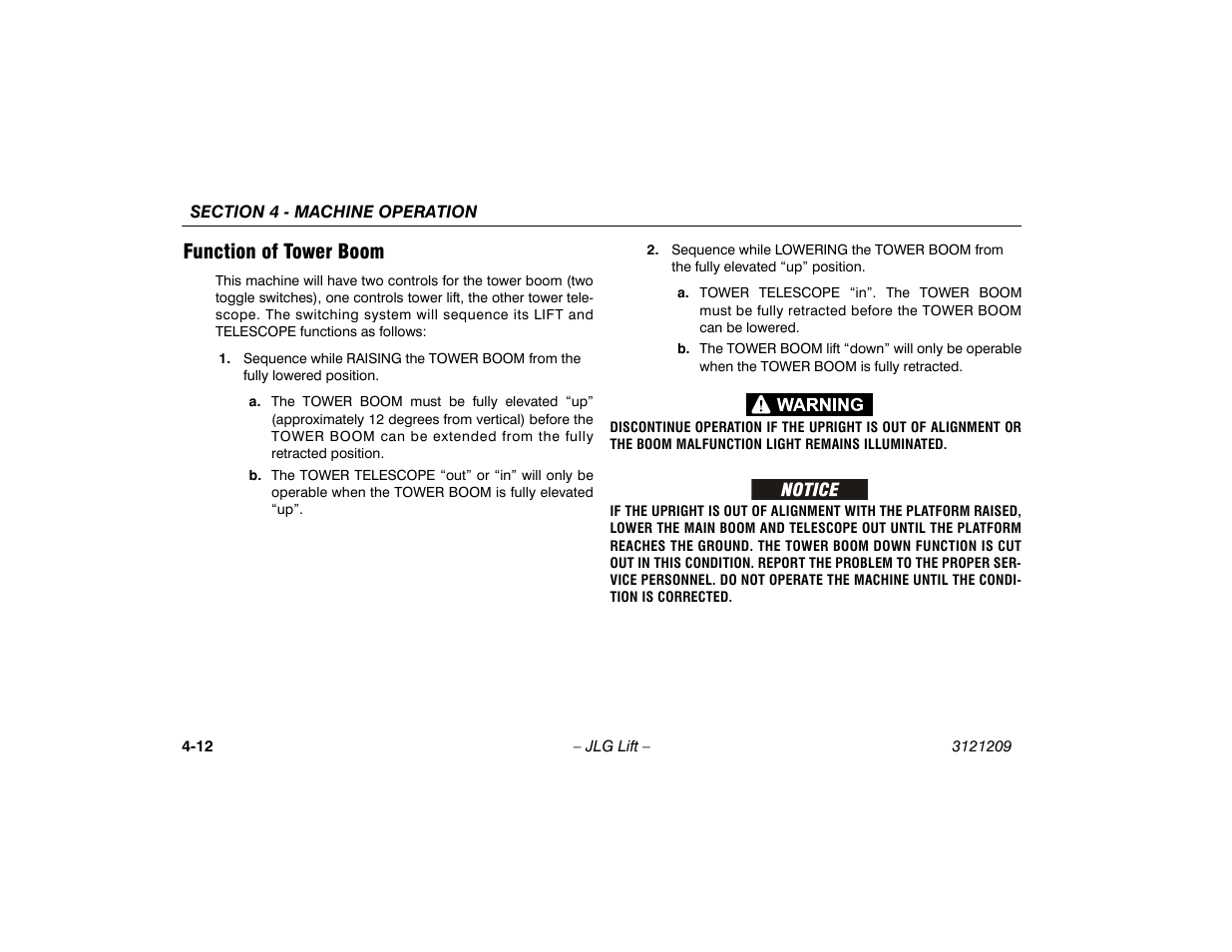 Function of tower boom, Function of tower boom -12 | JLG 800A_AJ Operator Manual User Manual | Page 74 / 150