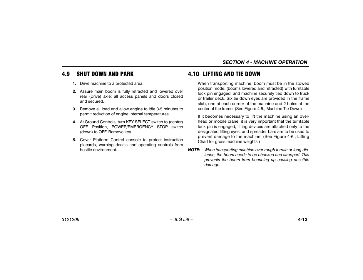 9 shut down and park, 10 lifting and tie down | JLG 800A_AJ Operator Manual User Manual | Page 75 / 150