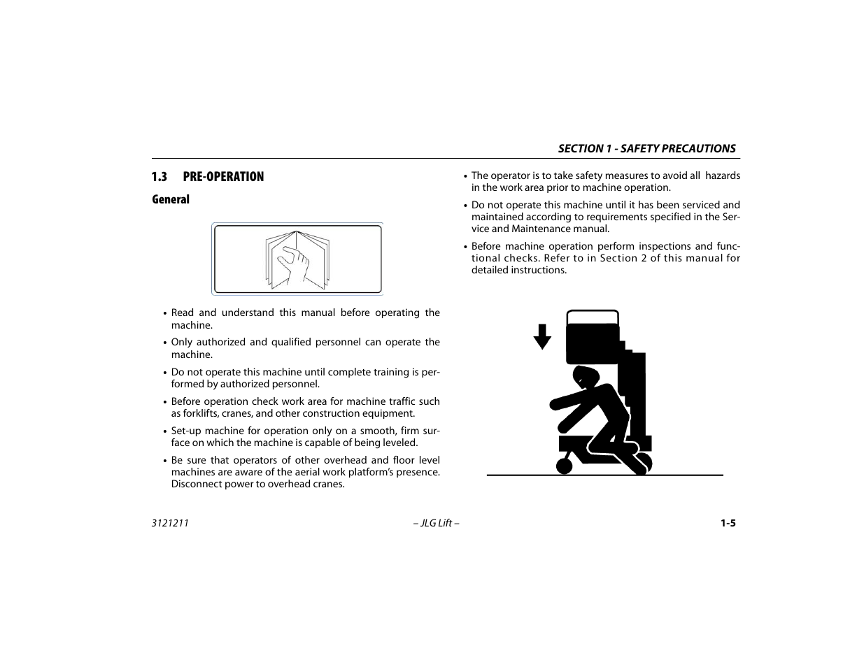 3 pre-operation, General, Pre-operation -5 | General -5 | JLG 41AM Operator Manual User Manual | Page 15 / 98