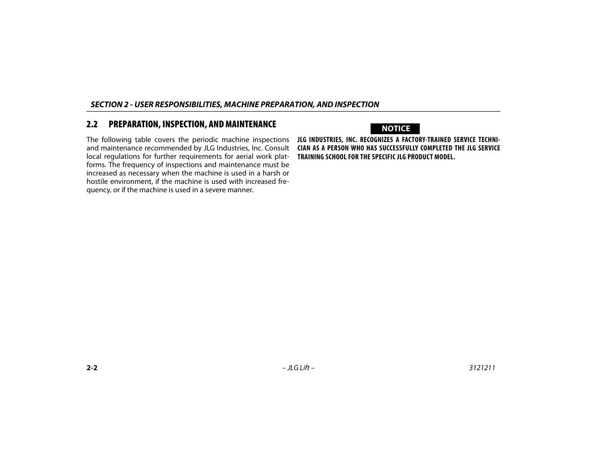 2 preparation, inspection, and maintenance, Preparation, inspection, and maintenance -2 | JLG 41AM Operator Manual User Manual | Page 22 / 98