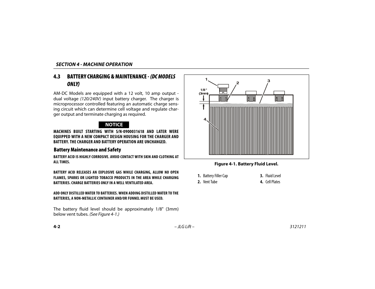 Battery maintenance and safety, Battery maintenance and safety -2, Battery fluid level -2 | JLG 41AM Operator Manual User Manual | Page 46 / 98