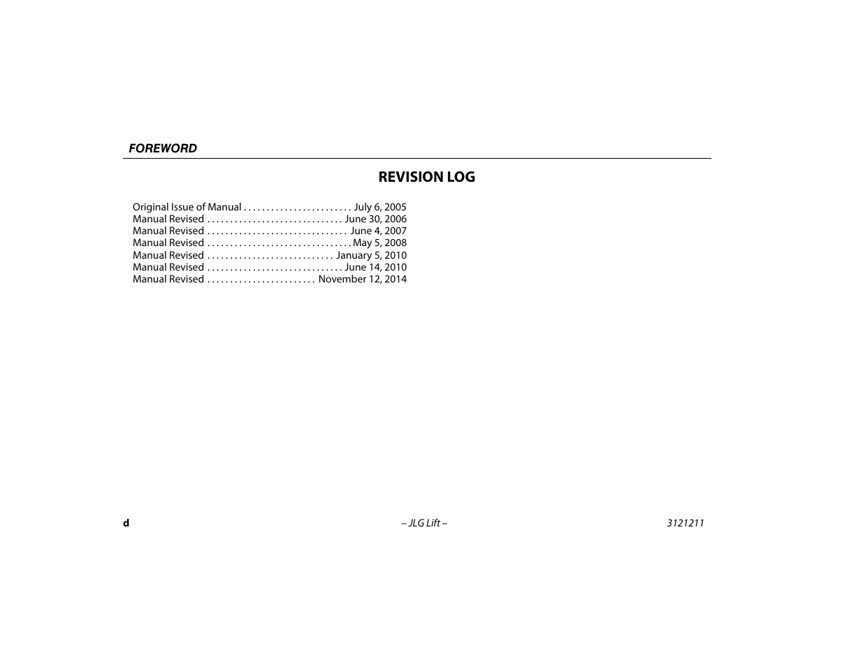 Revision log | JLG 41AM Operator Manual User Manual | Page 6 / 98