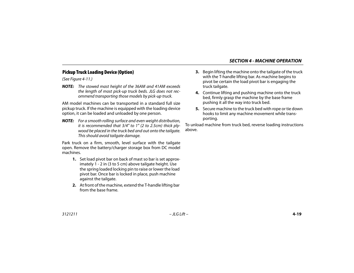 Pickup truck loading device (option), Pickup truck loading device (option) -19 | JLG 41AM Operator Manual User Manual | Page 63 / 98
