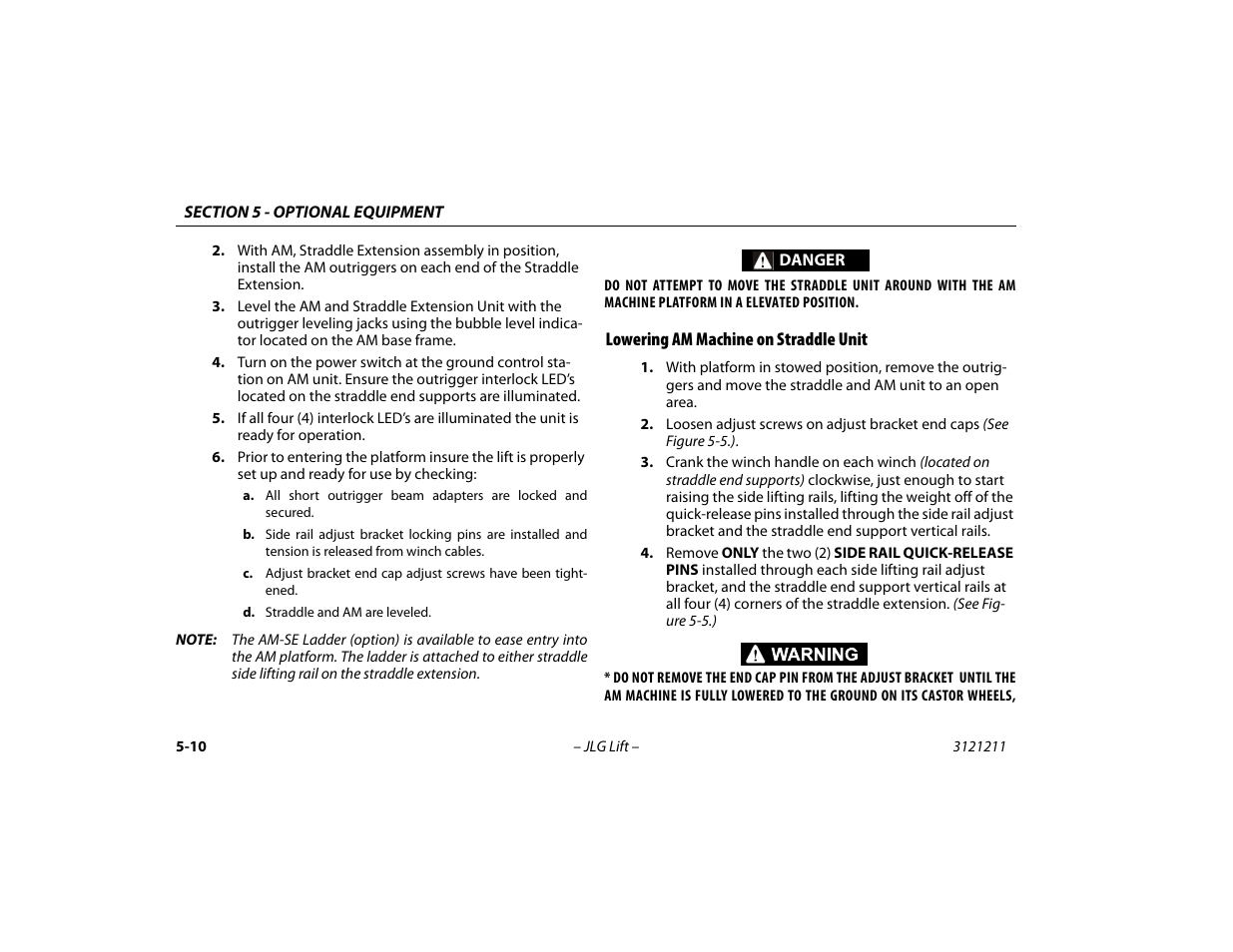 Lowering am machine on straddle unit, Lowering am machine on straddle unit -10 | JLG 41AM Operator Manual User Manual | Page 78 / 98