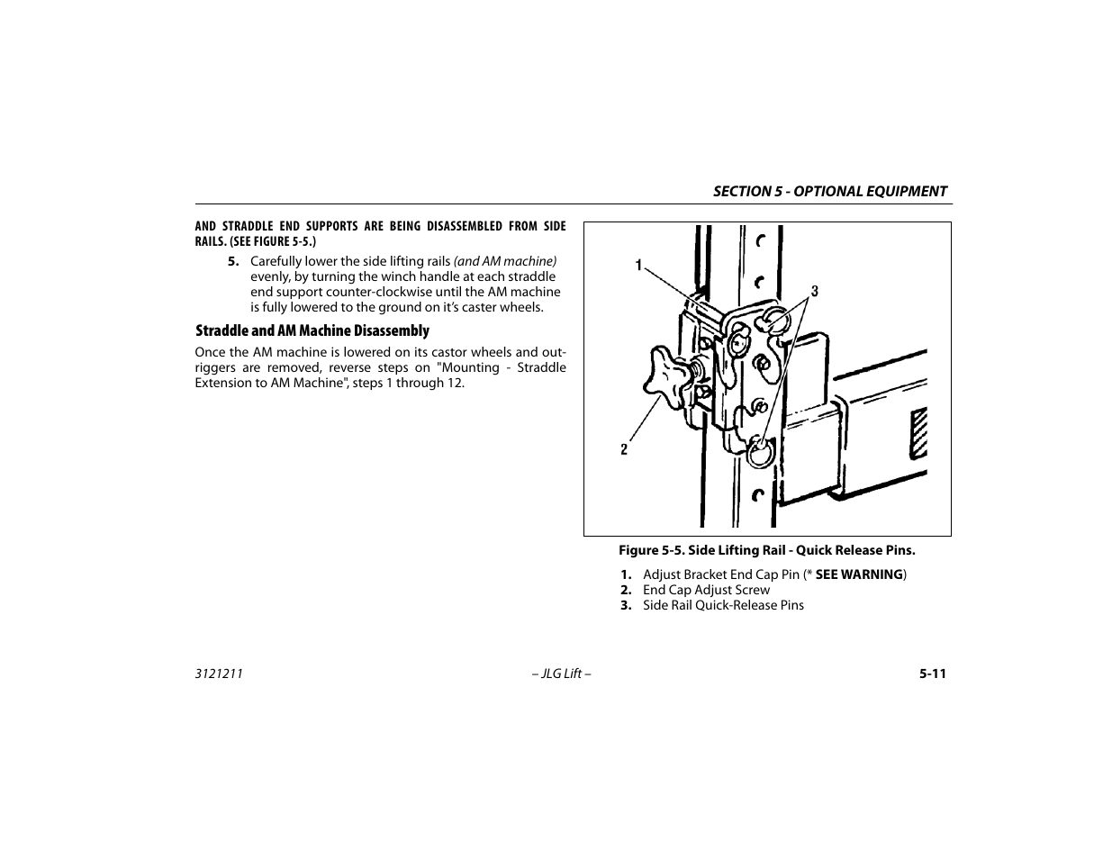 Straddle and am machine disassembly, Straddle and am machine disassembly -11, Side lifting rail - quick release pins -11 | JLG 41AM Operator Manual User Manual | Page 79 / 98