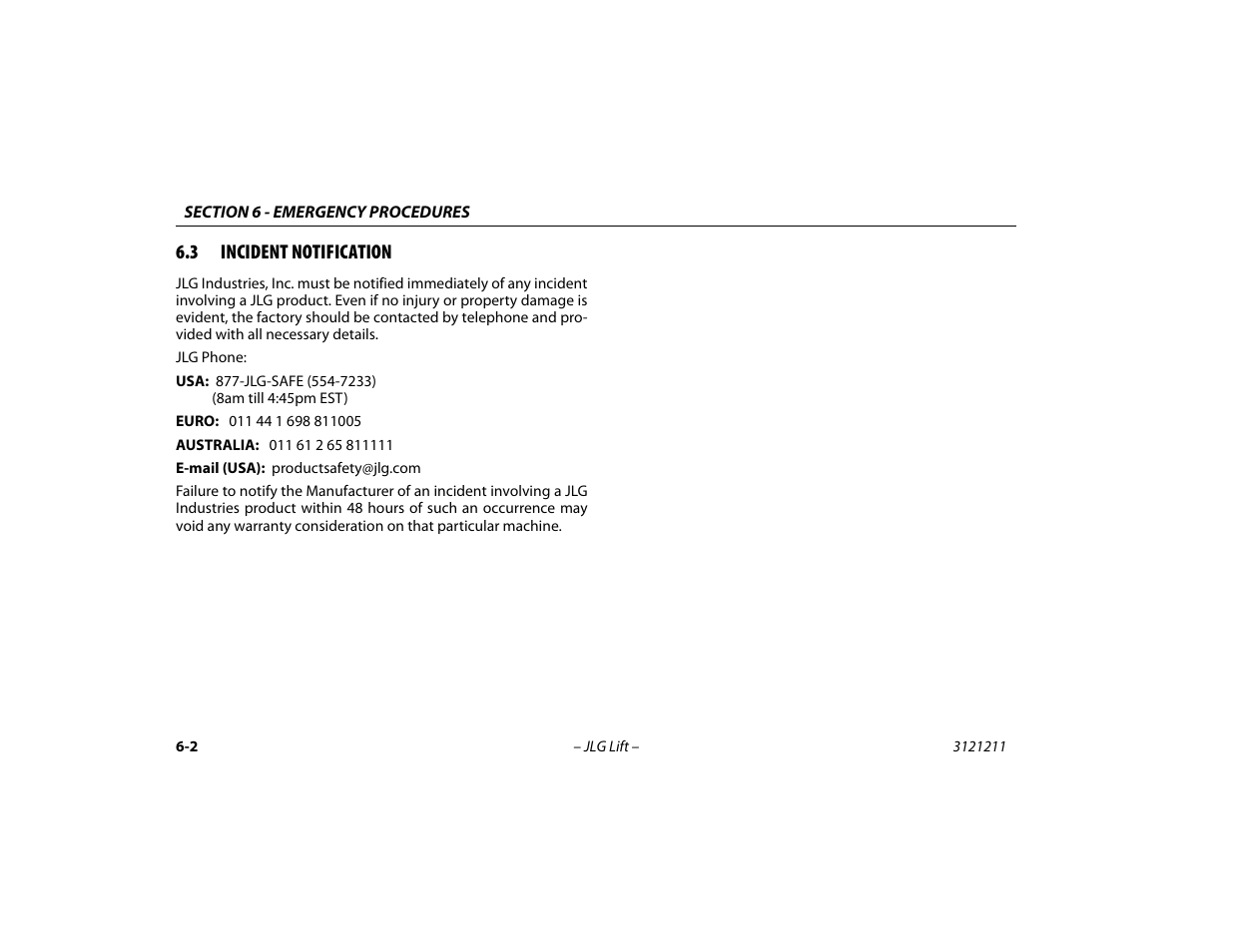 3 incident notification, Incident notification -2 | JLG 41AM Operator Manual User Manual | Page 82 / 98