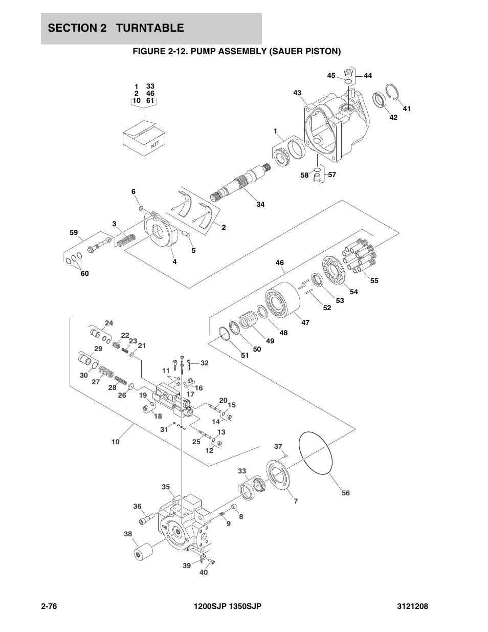Figure 2-12. pump assembly (sauer piston) | JLG 1350SJP Parts Manual User Manual | Page 136 / 460