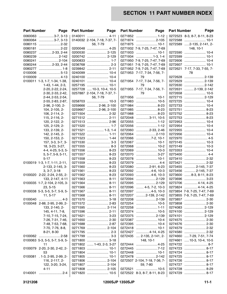 Section 11 part number index, 11 - part number index -1 | JLG 1350SJP Parts Manual User Manual | Page 439 / 460