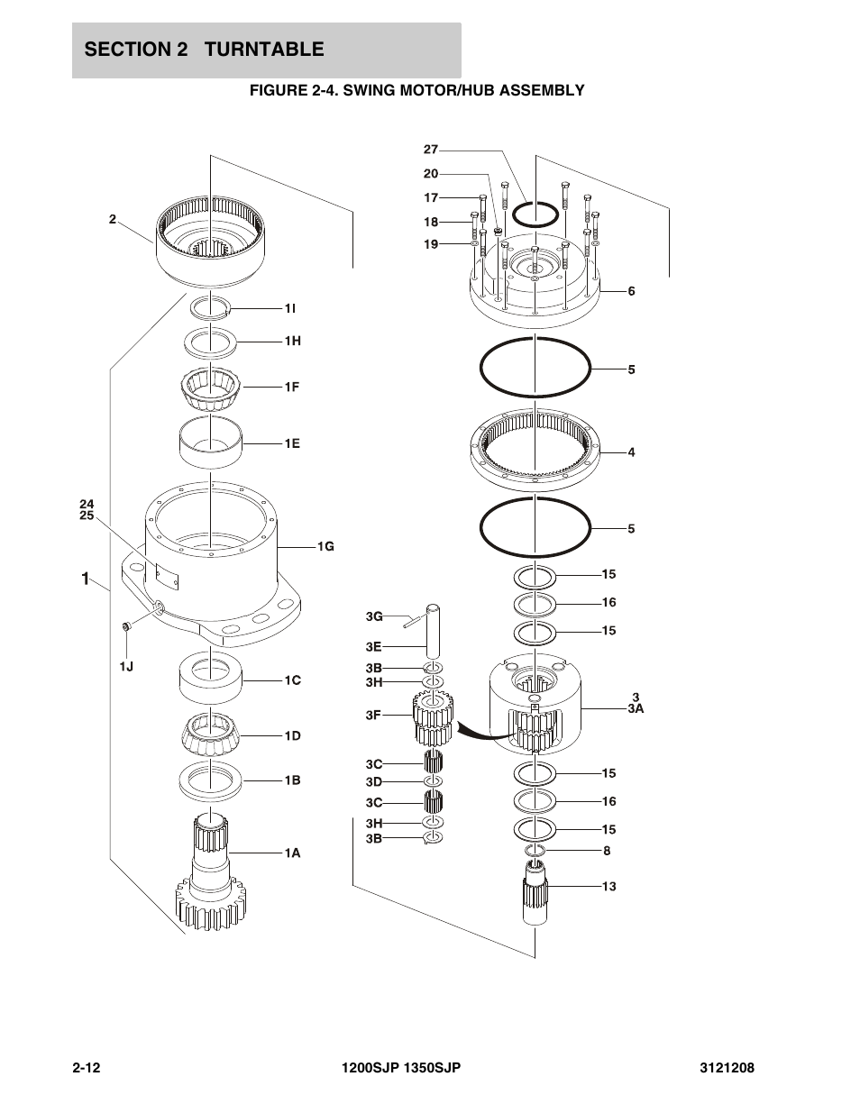 Figure 2-4. swing motor/hub assembly | JLG 1350SJP Parts Manual User Manual | Page 72 / 460