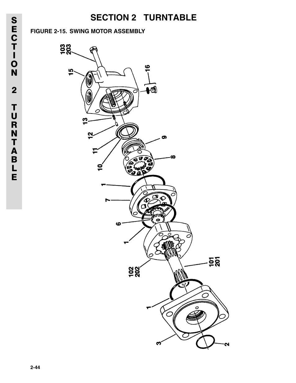 Figure 2-15. swing motor assembly | JLG 45HA ANSI Parts Manual User Manual | Page 108 / 382