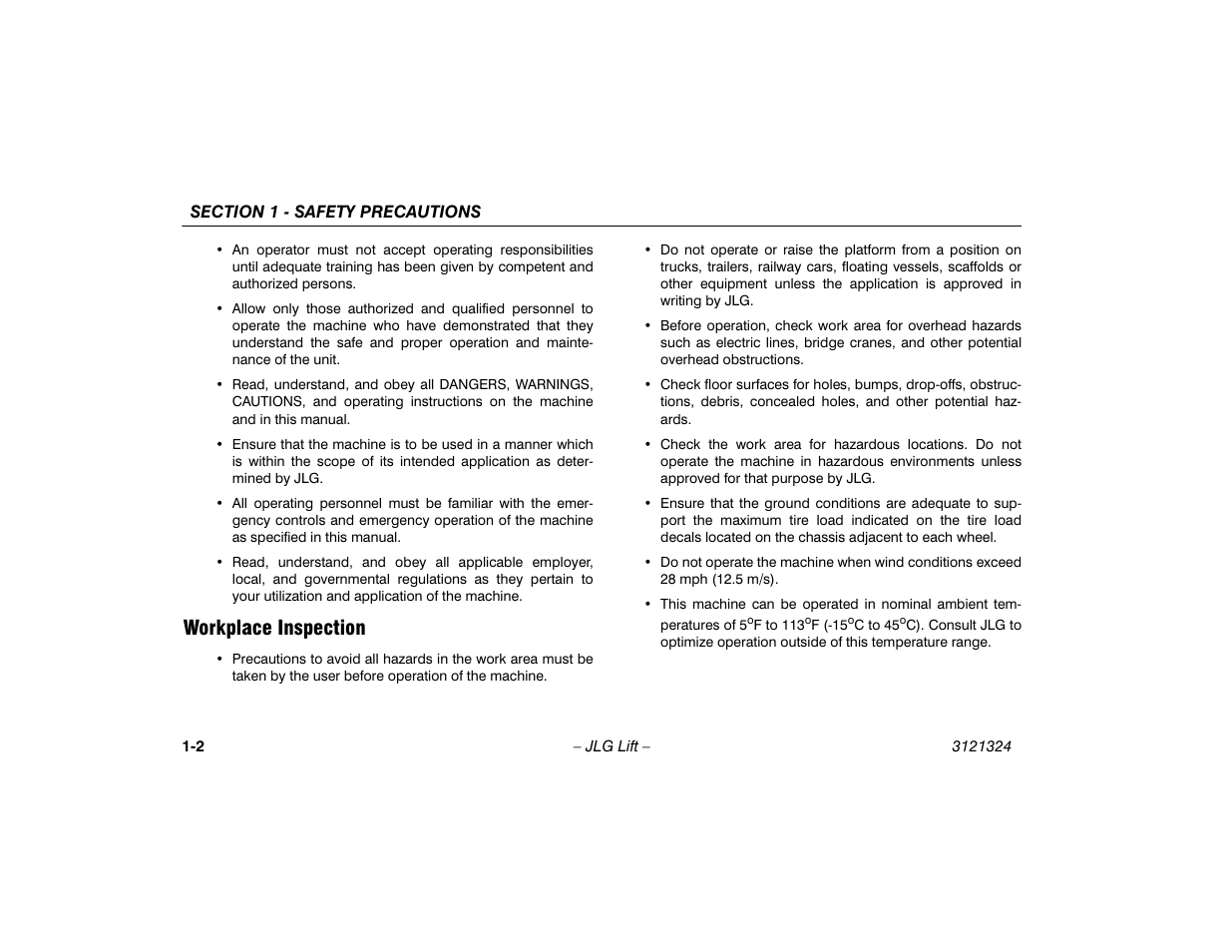 Workplace inspection, Workplace inspection -2 | JLG 80SL Operator Manual User Manual | Page 12 / 94