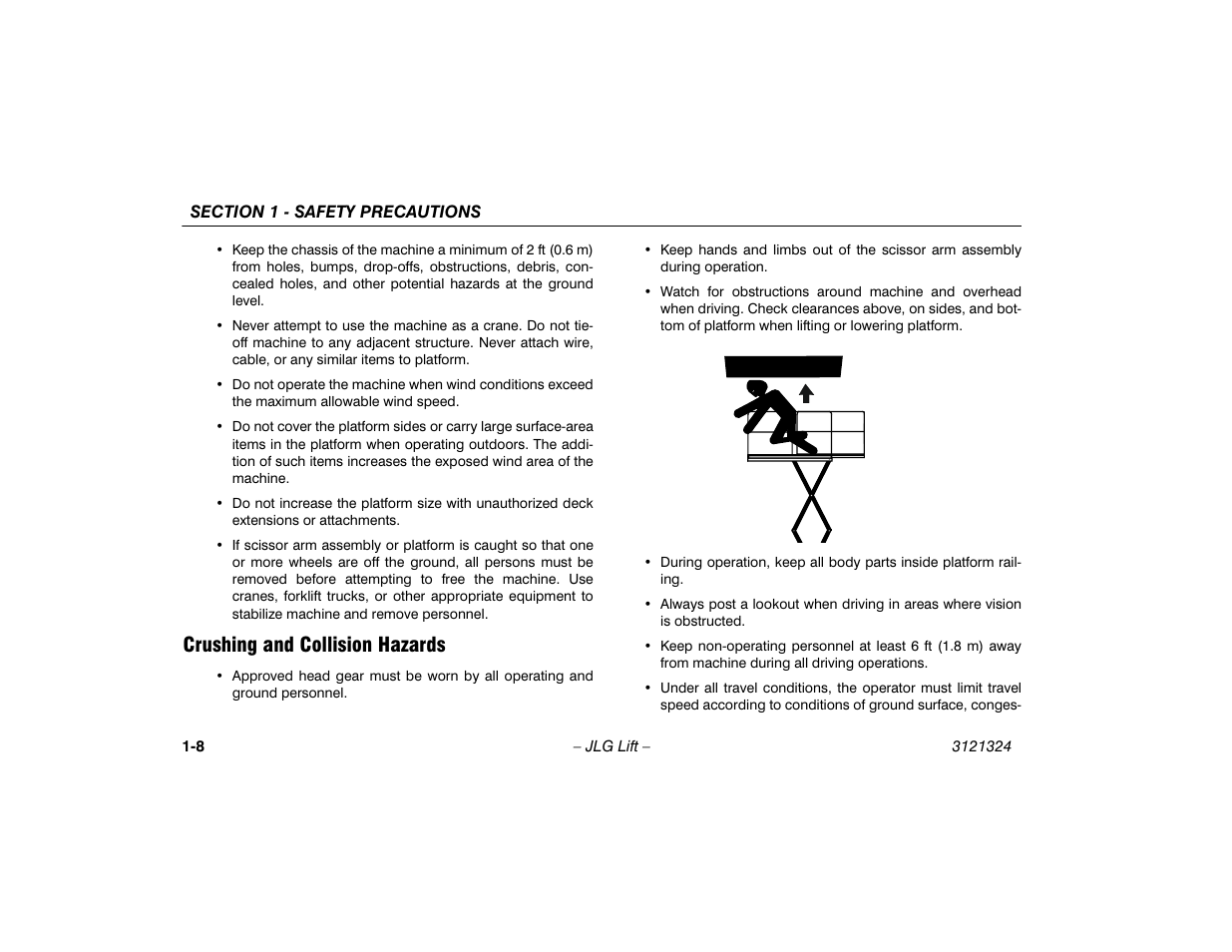 Crushing and collision hazards, Crushing and collision hazards -8 | JLG 80SL Operator Manual User Manual | Page 18 / 94