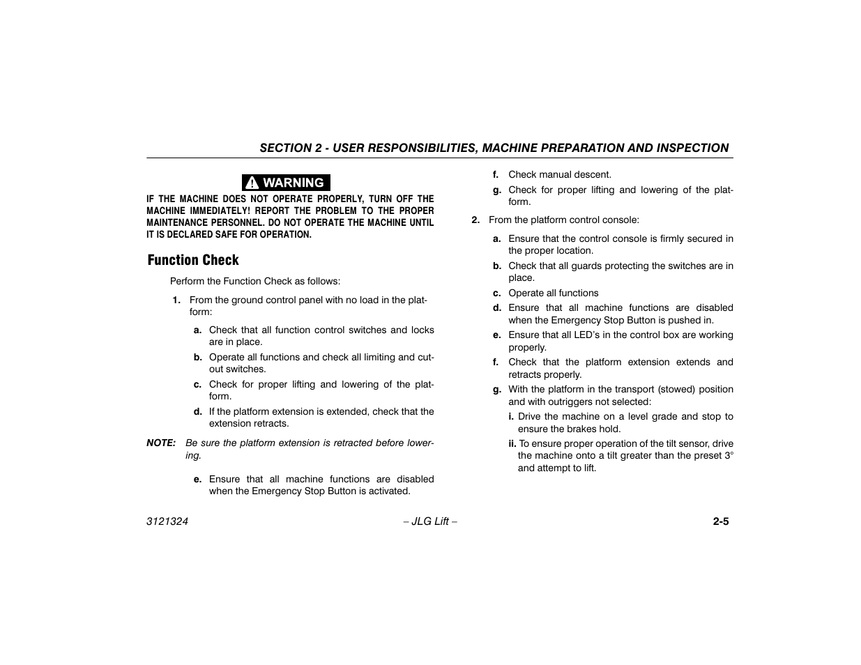 Function check, Function check -5 | JLG 80SL Operator Manual User Manual | Page 27 / 94