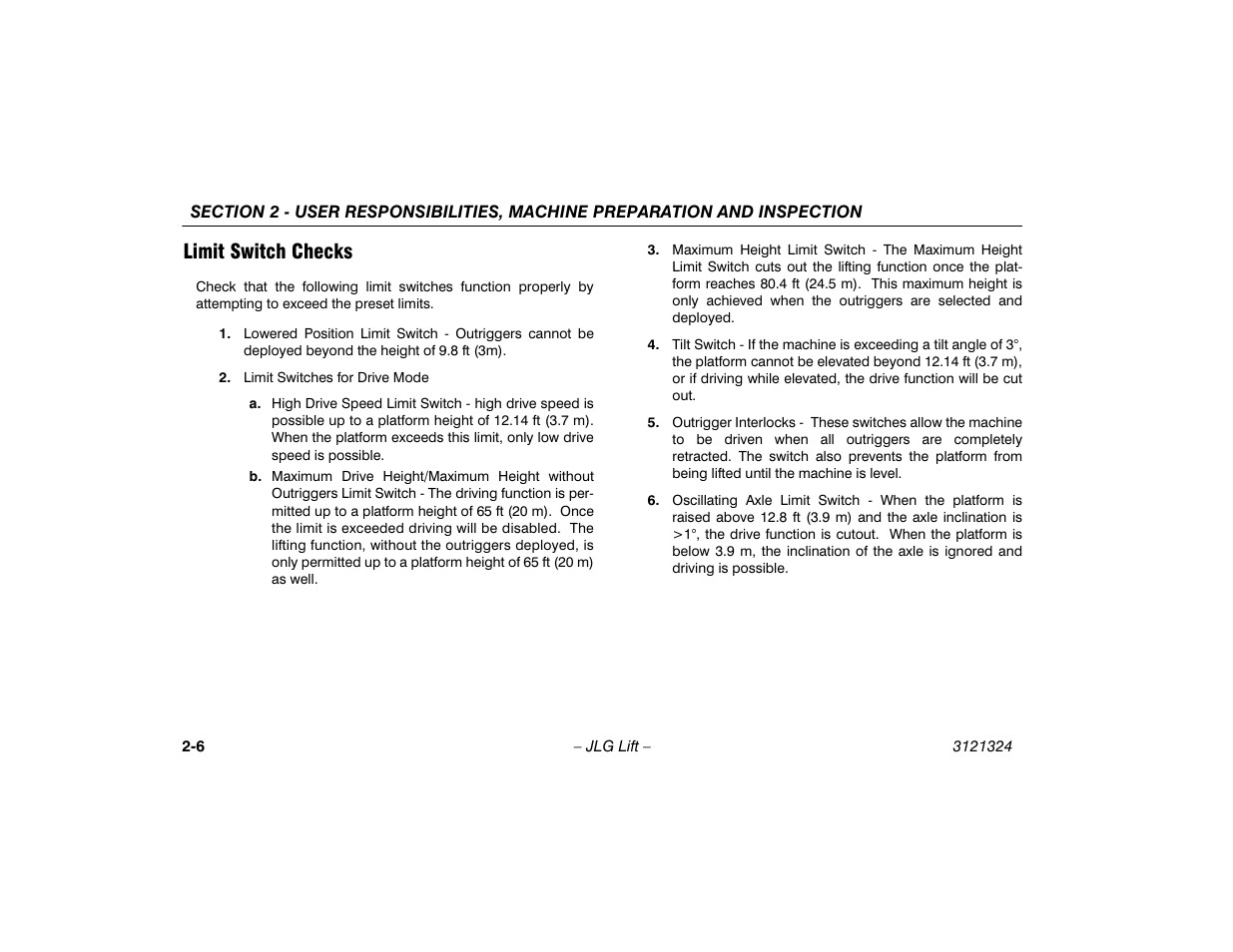 Limit switch checks, Limit switch checks -6 | JLG 80SL Operator Manual User Manual | Page 28 / 94