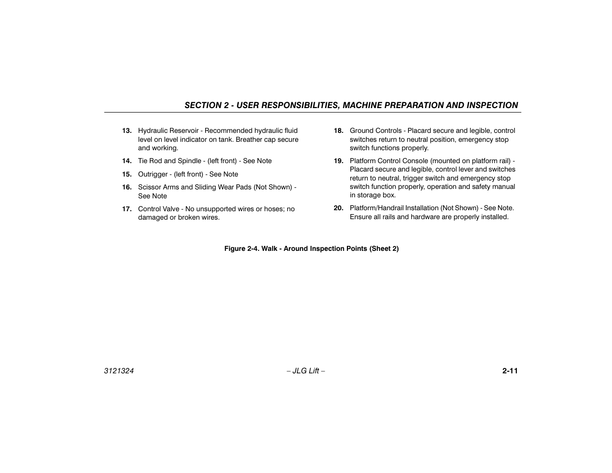 Walk - around inspection points (sheet 2) -11 | JLG 80SL Operator Manual User Manual | Page 33 / 94