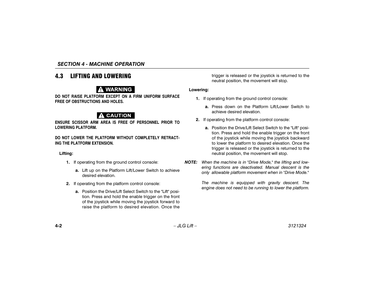 3 lifting and lowering, Lifting and lowering -2 | JLG 80SL Operator Manual User Manual | Page 52 / 94