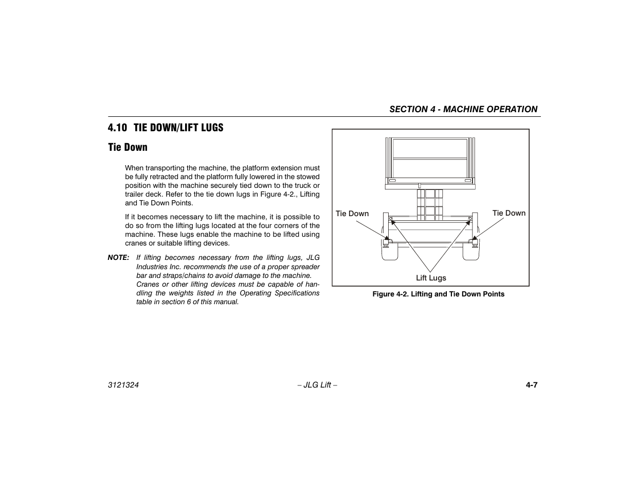 10 tie down/lift lugs, Tie down, 10 tie down/lift lugs -7 | Tie down -7, Lifting and tie down points -7, 10 tie down/lift lugs tie down | JLG 80SL Operator Manual User Manual | Page 57 / 94