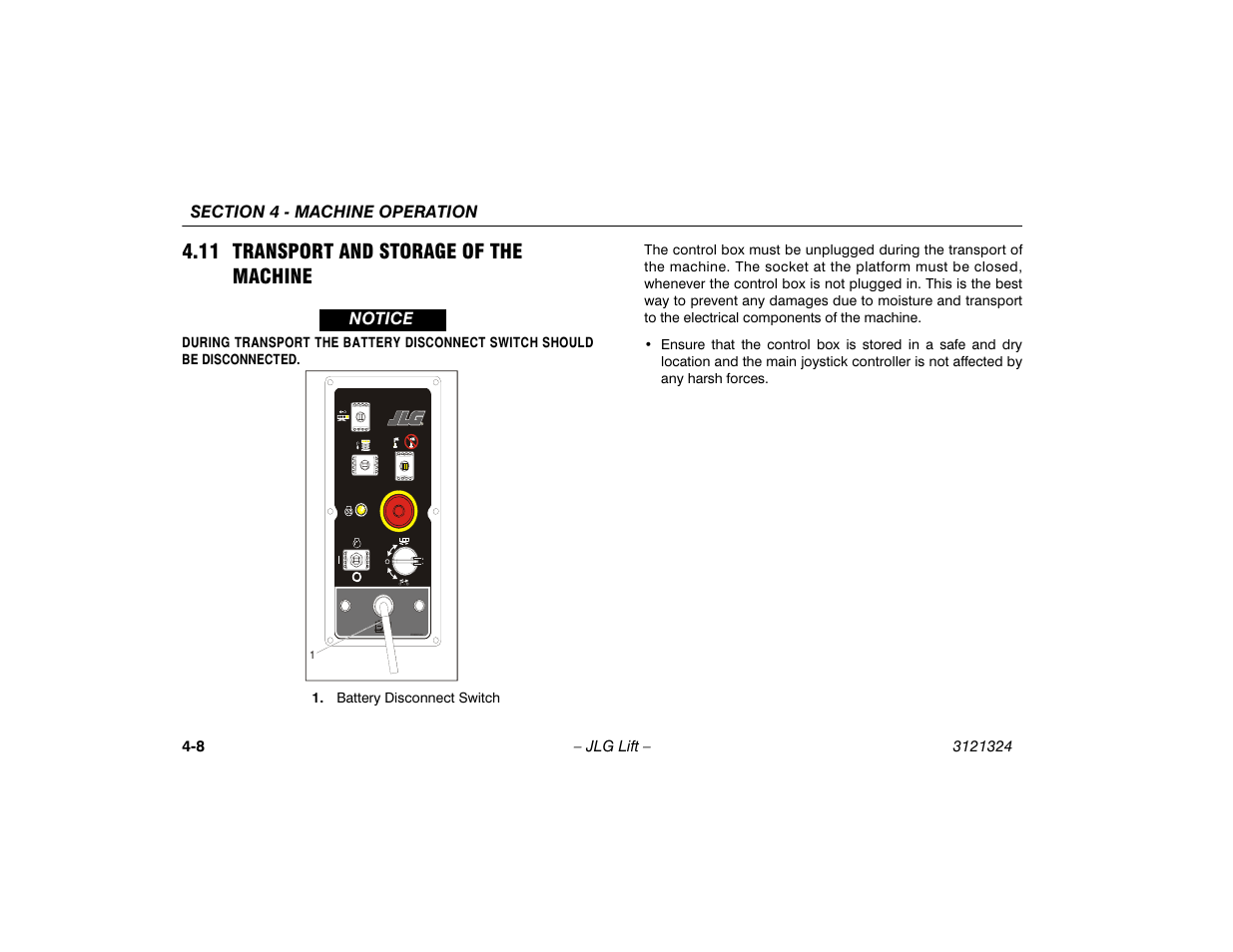 11 transport and storage of the machine, 11 transport and storage of the machine . 4-8 | JLG 80SL Operator Manual User Manual | Page 58 / 94