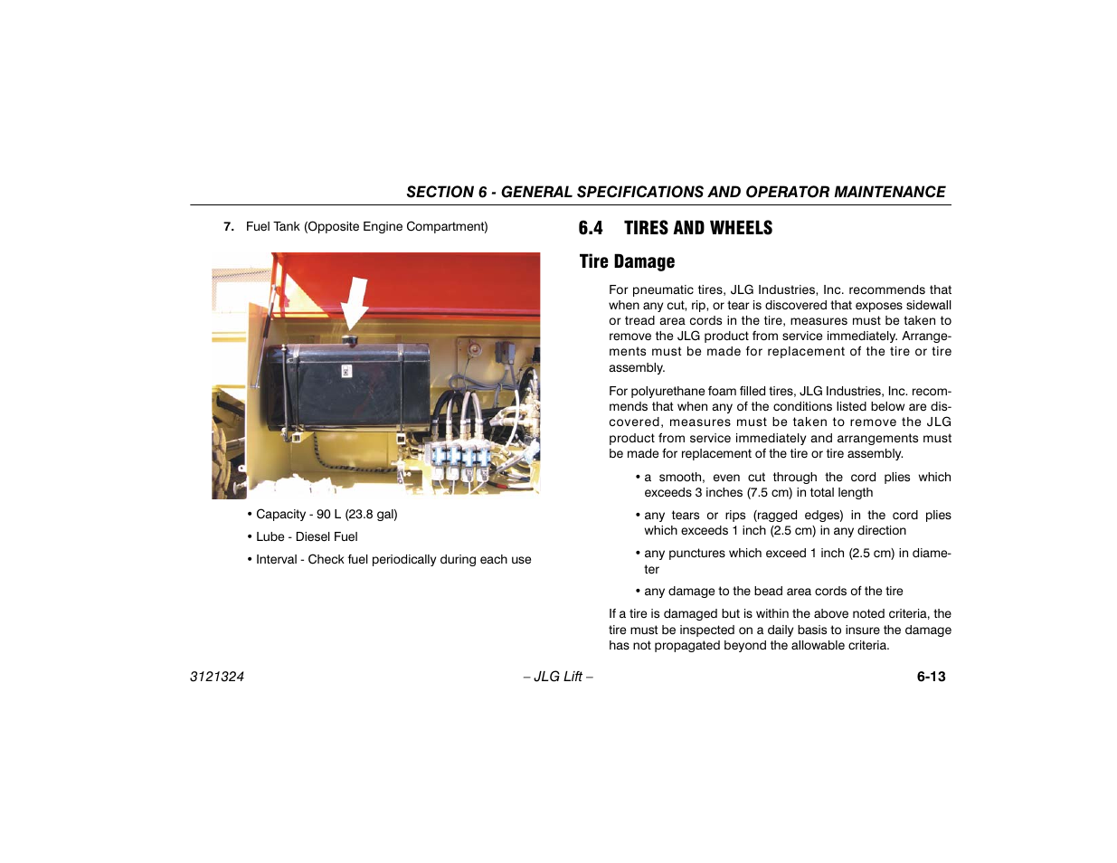 4 tires and wheels, Tire damage, Tires and wheels -13 | Tire damage -13, 4 tires and wheels tire damage | JLG 80SL Operator Manual User Manual | Page 85 / 94