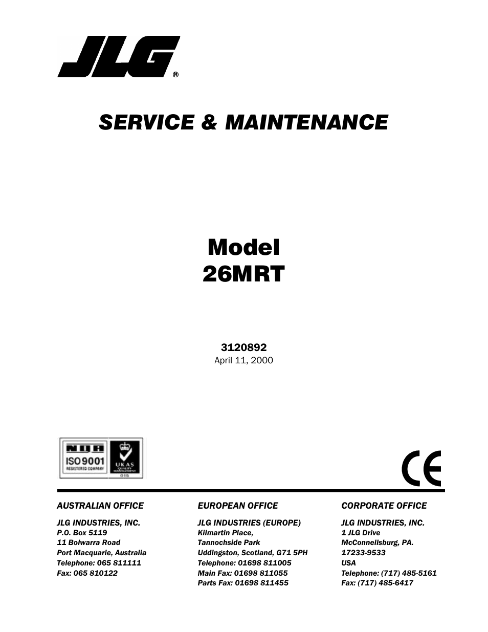 JLG 26MRT Service Manual User Manual | 62 pages