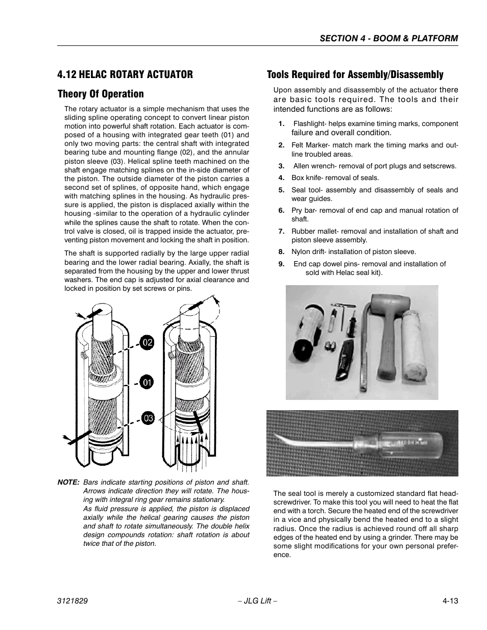 12 helac rotary actuator, Theory of operation, Tools required for assembly/disassembly | Helac rotary actuator -13, 12 helac rotary actuator theory of operation | JLG M450 Service Manual User Manual | Page 125 / 256