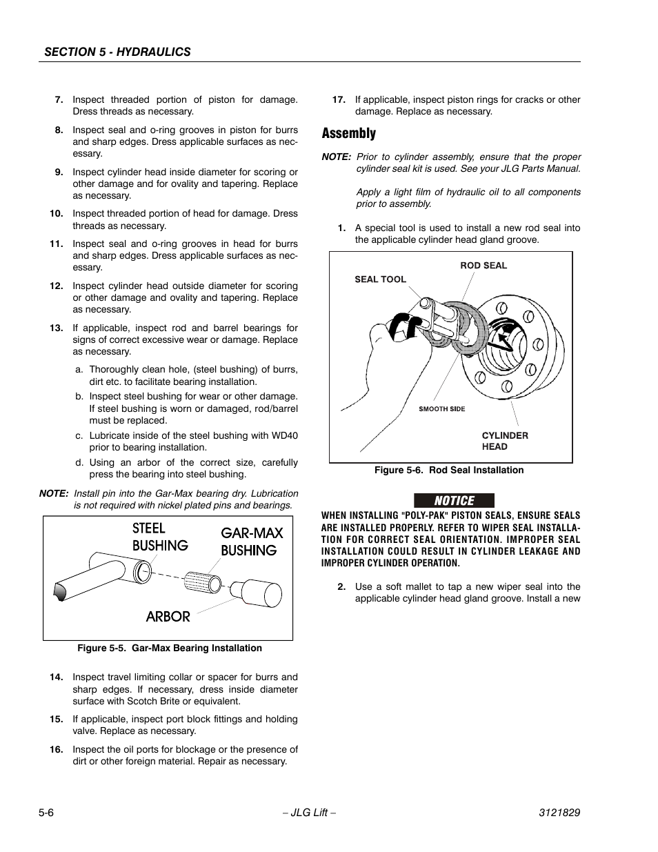 Assembly, Assembly -6, Gar-max bearing installation -6 | Rod seal installation -6 | JLG M450 Service Manual User Manual | Page 158 / 256