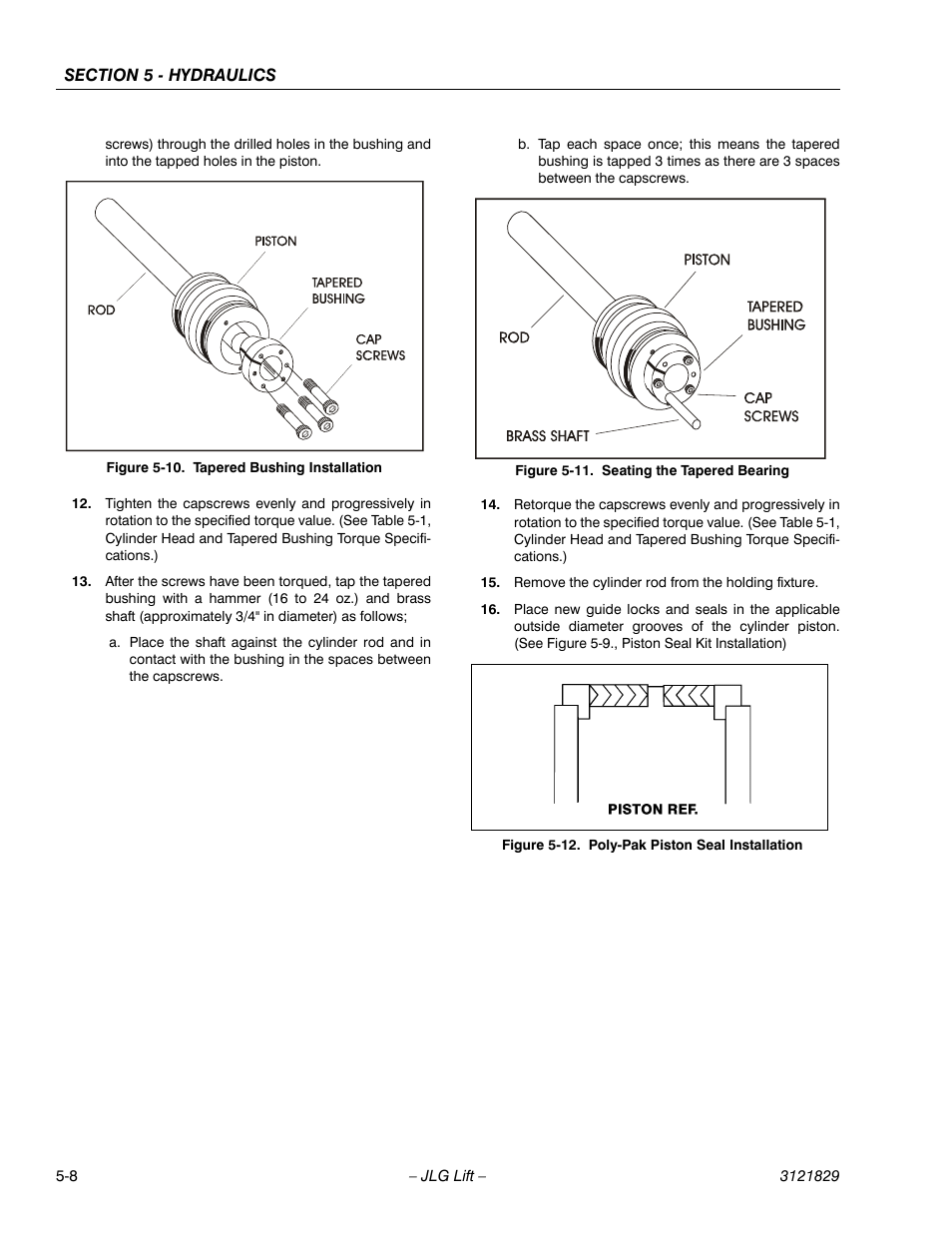 Tapered bushing installation -8, Seating the tapered bearing -8, Poly-pak piston seal installation -8 | JLG M450 Service Manual User Manual | Page 160 / 256