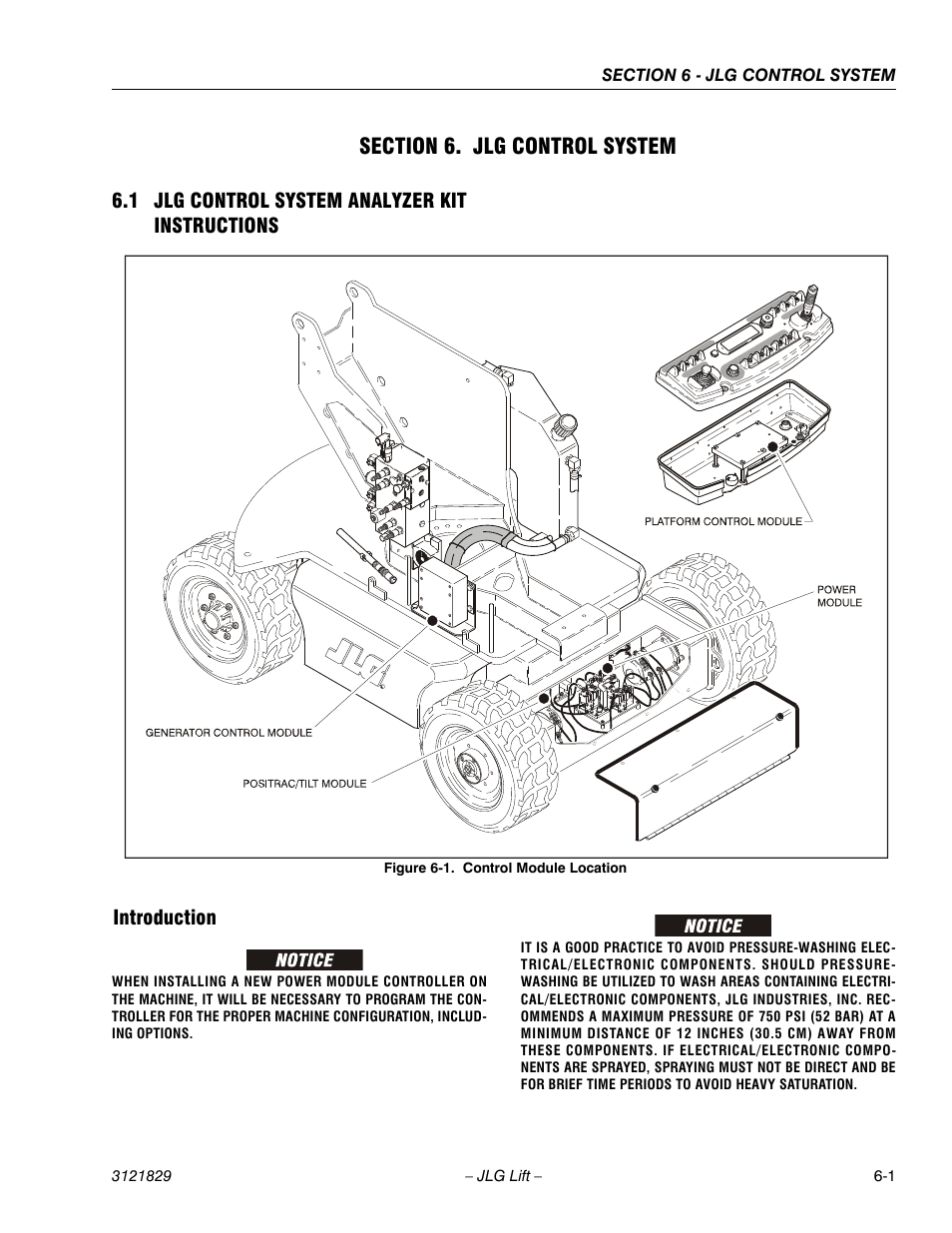 Section 6. jlg control system, 1 jlg control system analyzer kit instructions, Introduction | Section 6 - jlg control system, Jlg control system analyzer kit instructions -1, Introduction -1, Control module location -1 | JLG M450 Service Manual User Manual | Page 179 / 256
