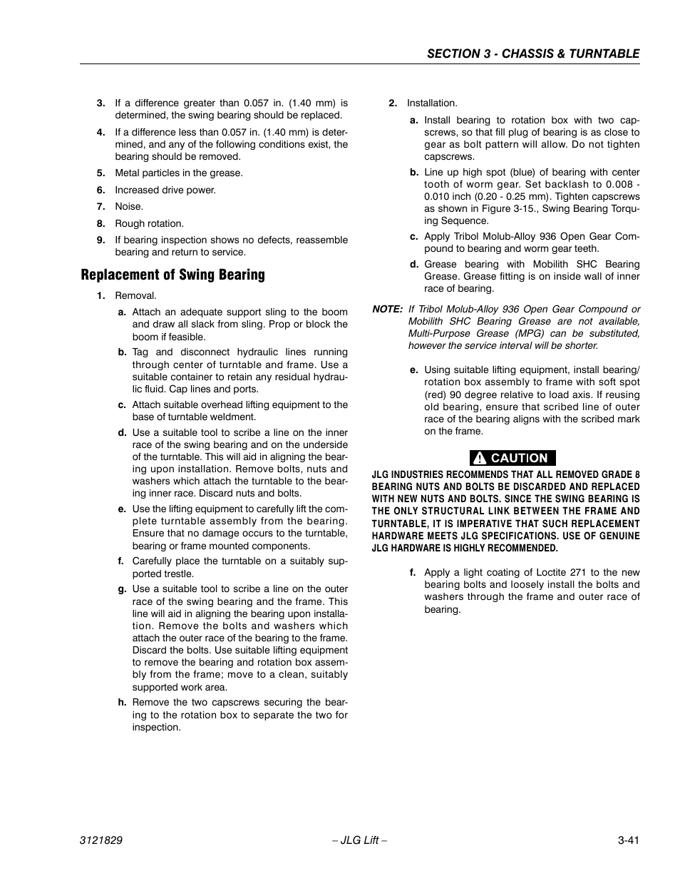 Replacement of swing bearing, Replacement of swing bearing -41 | JLG M450 Service Manual User Manual | Page 81 / 256