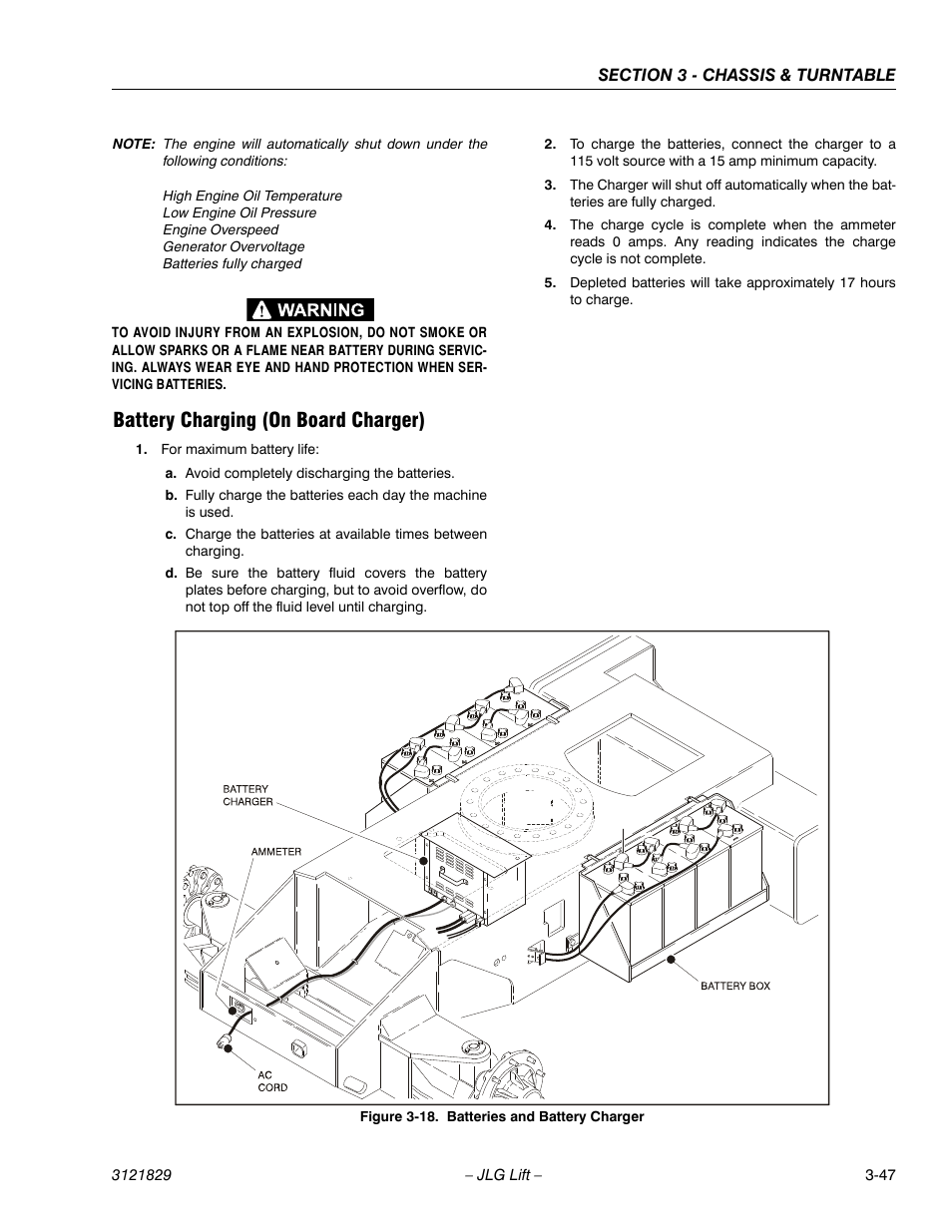 Battery charging (on board charger), Battery charging (on board charger) -47, Batteries and battery charger -47 | JLG M450 Service Manual User Manual | Page 87 / 256