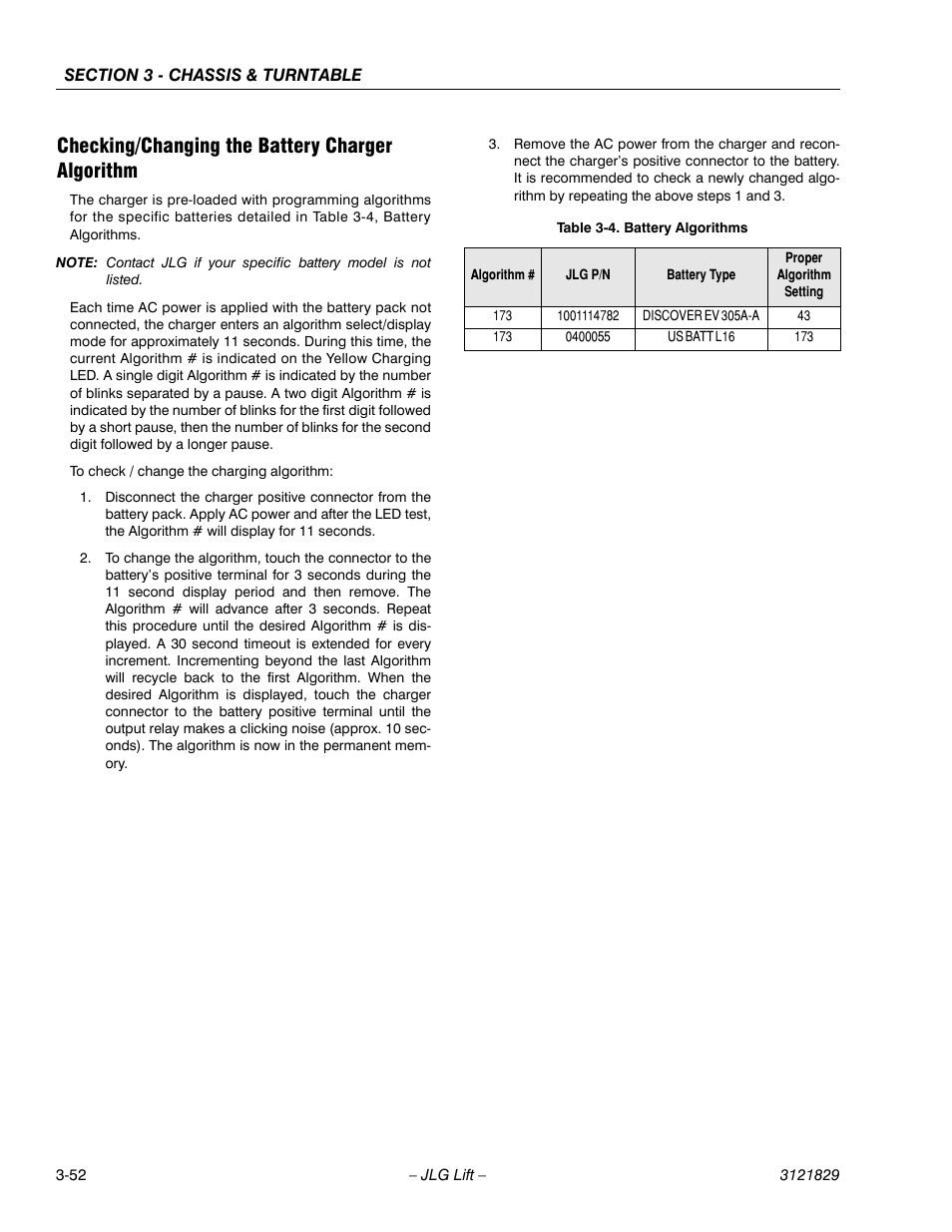 Checking/changing the battery charger algorithm, Battery algorithms -52 | JLG M450 Service Manual User Manual | Page 92 / 256