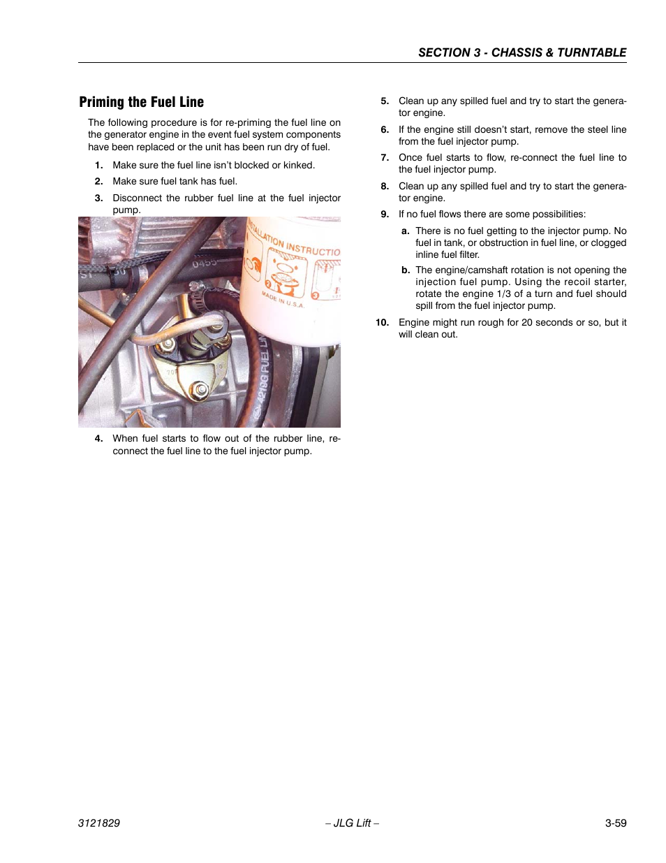 Priming the fuel line, Priming the fuel line -59 | JLG M450 Service Manual User Manual | Page 99 / 256