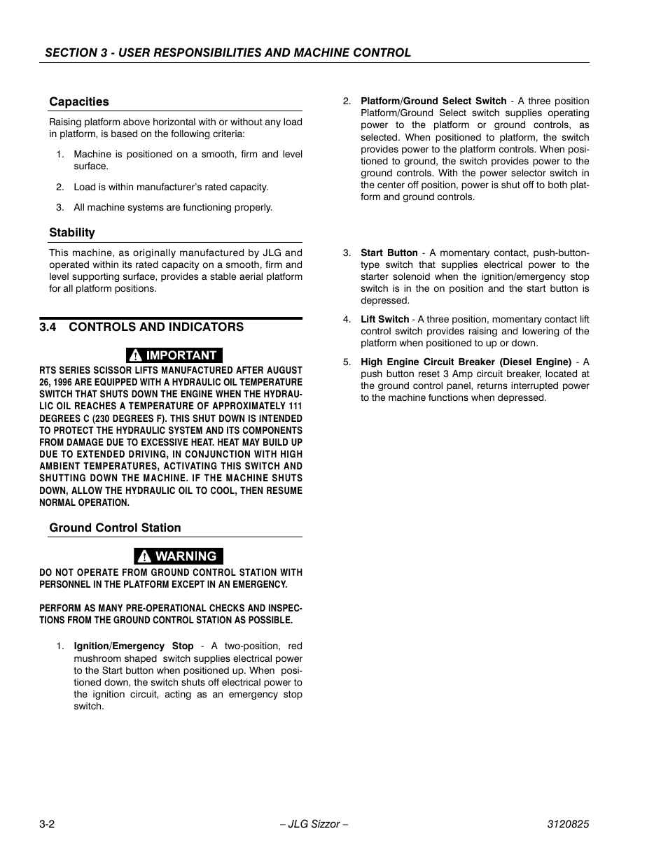 Capacities, Stability, 4 controls and indicators | Ground control station, Controls and indicators -2 | JLG 40RTS Operator Manual User Manual | Page 26 / 48