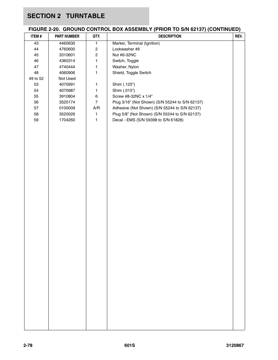 JLG 601S Parts Manual User Manual | Page 124 / 320