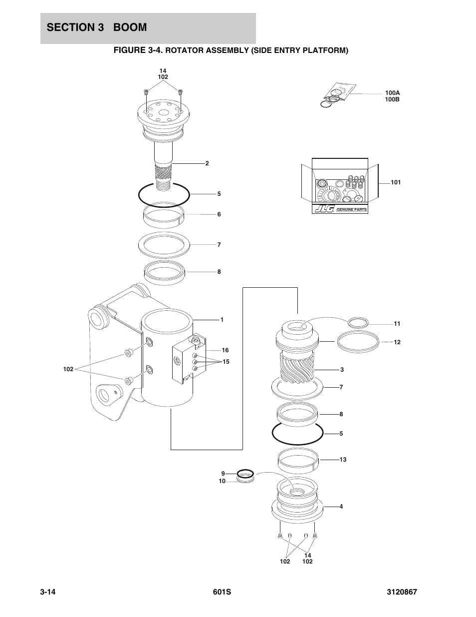 Figure 3-4. rotator assembly (side entry platform), Figure 3-4 | JLG 601S Parts Manual User Manual | Page 156 / 320