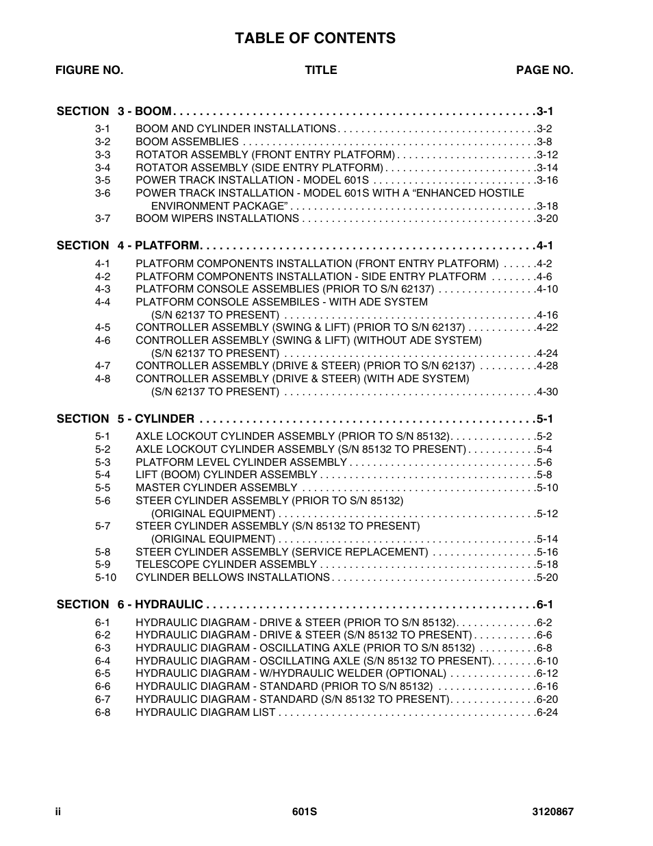 JLG 601S Parts Manual User Manual | Page 6 / 320