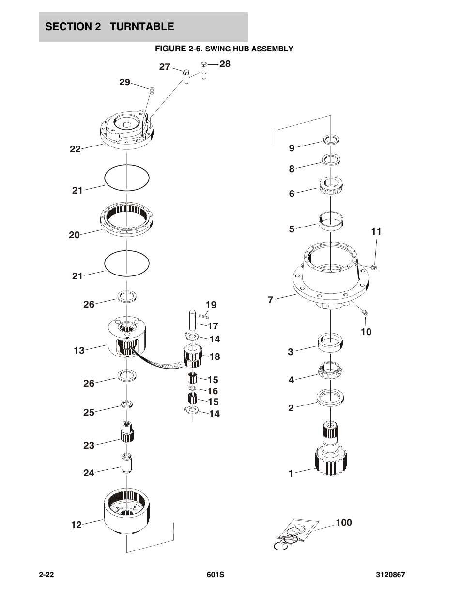 Figure 2-6. swing hub assembly, Swing hu | JLG 601S Parts Manual User Manual | Page 68 / 320