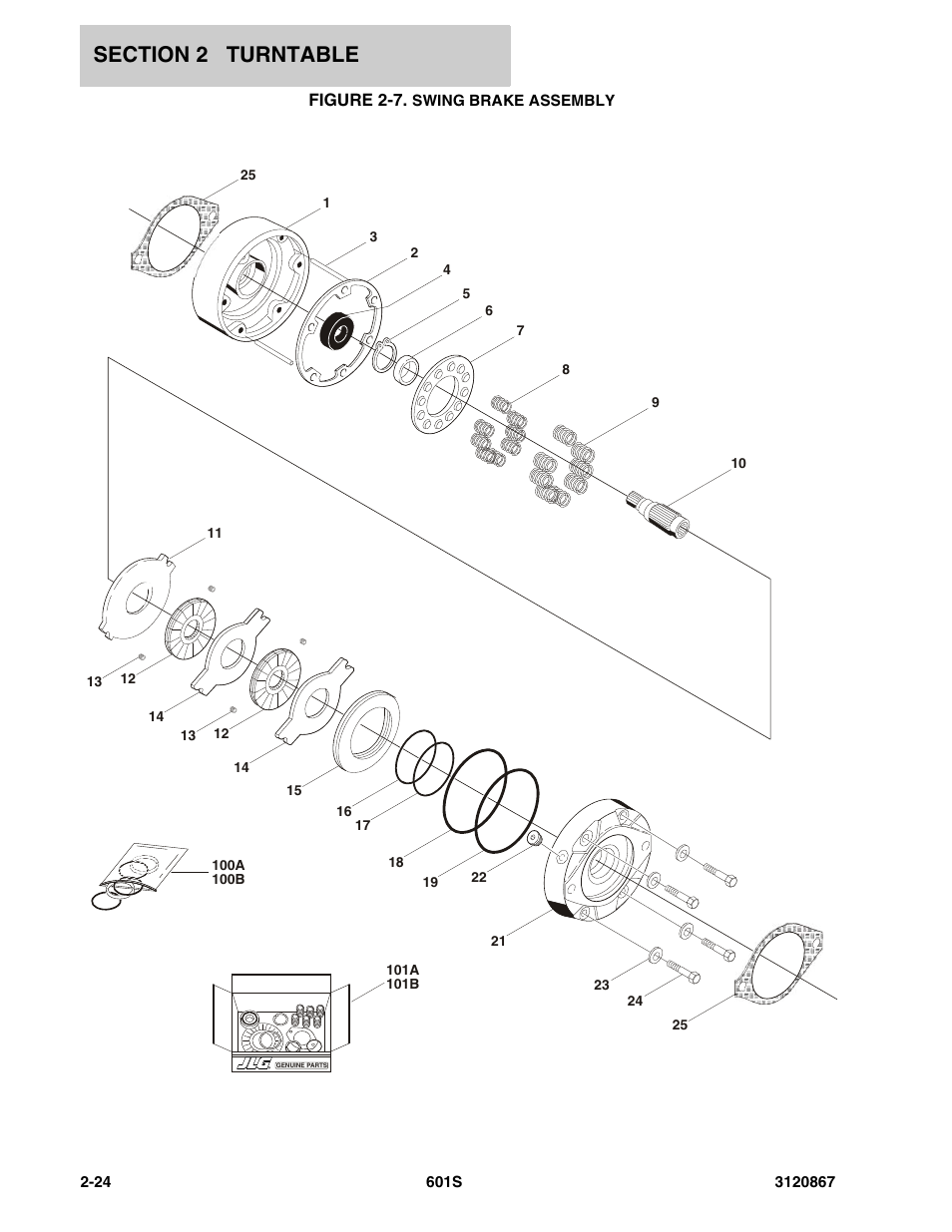 Figure 2-7. swing brake assembly, Swing brak, Figure 2-7 | JLG 601S Parts Manual User Manual | Page 70 / 320