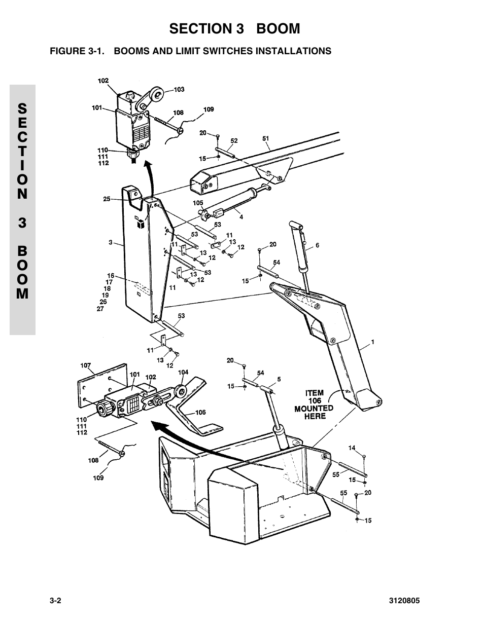 Figure 3-1. booms and limit switches installations, Booms and limit switches installations -2 | JLG 40HA Parts Manual User Manual | Page 130 / 246