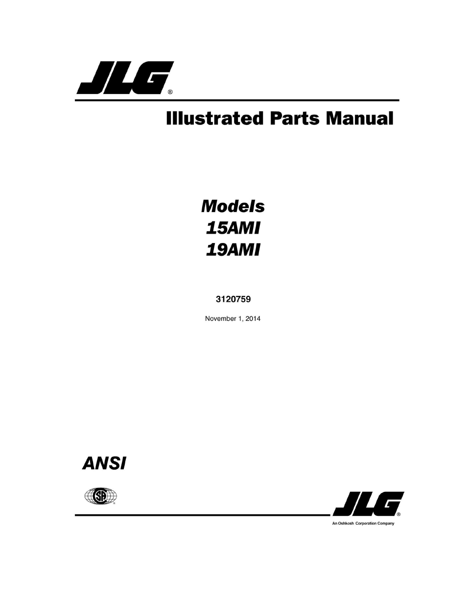 JLG 19AMI (3120759-2014) Parts Manual User Manual | 152 pages