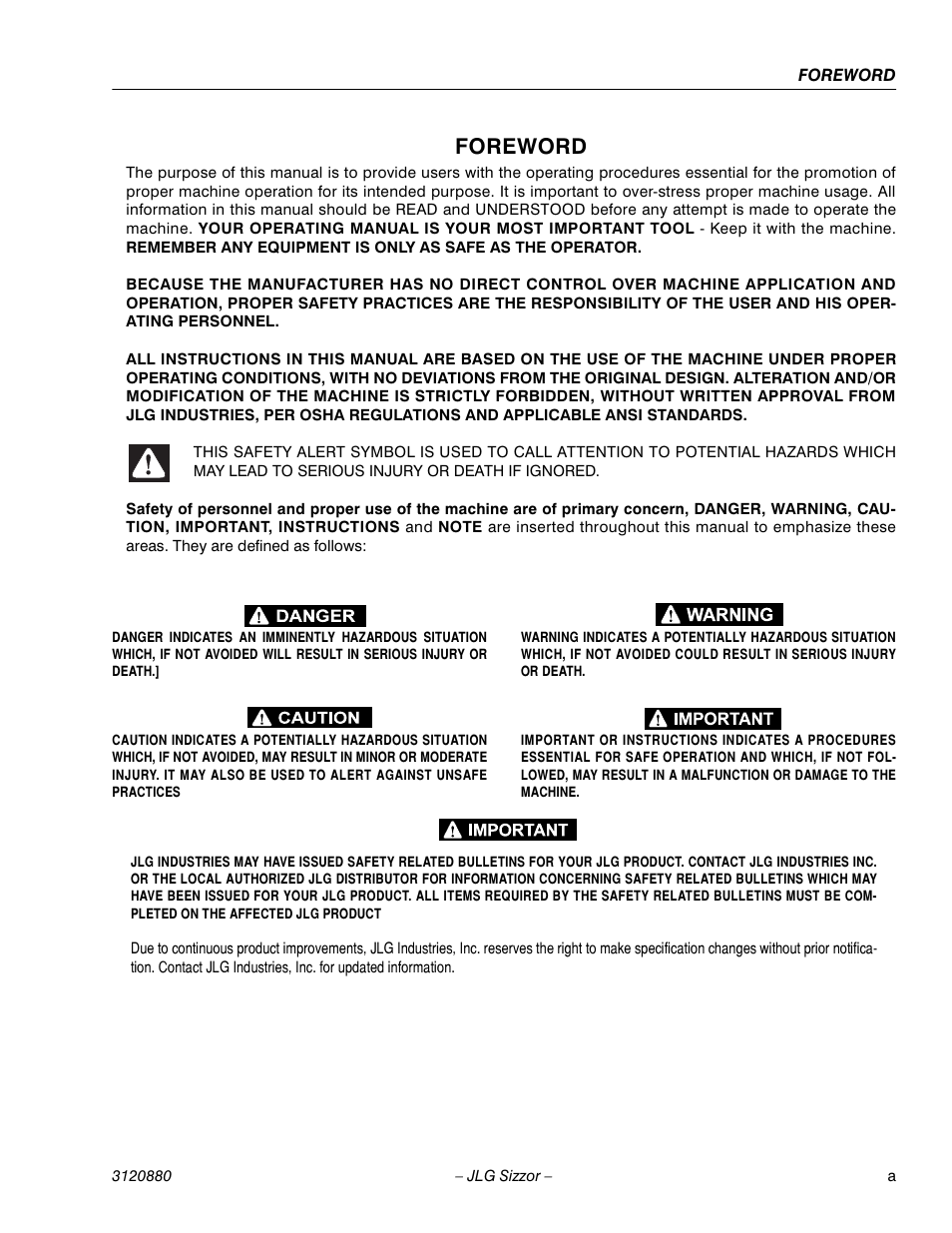 Foreword | JLG 3969electric Operator Manual User Manual | Page 3 / 44