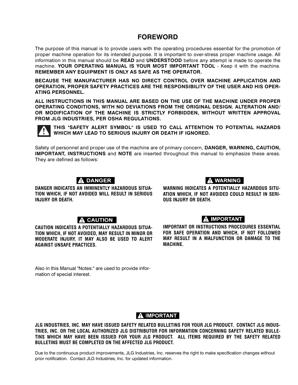Foreword | JLG 20VP (3120728) Service Manual User Manual | Page 3 / 104